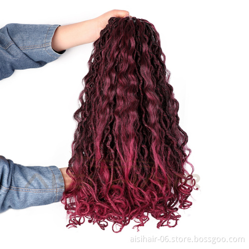 Aisi Hair New Design Wine Red Faux Locs Crochet Braids Hair Faux Locks Synthetic Braids Hairpieces Extensions For Black Women
